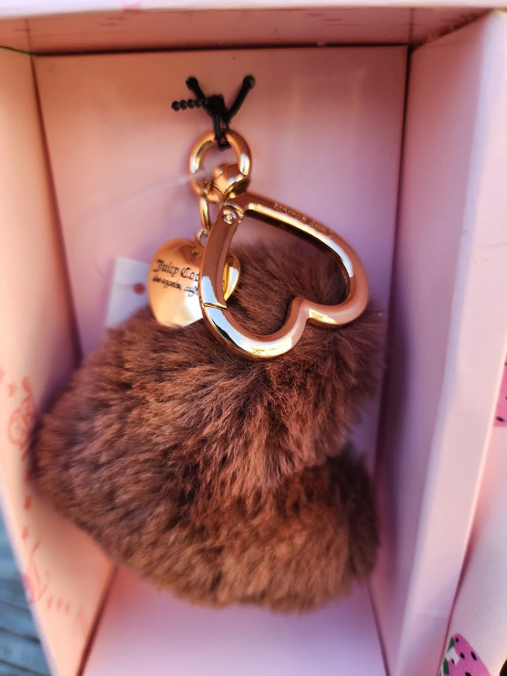Juicy Couture Brown Monogram Crossbody with Pink Strawberry Scarf Accent